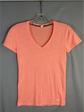 Under Armour HeatGear Coral Heather V Neck Athletic Tee Womens Small S Running